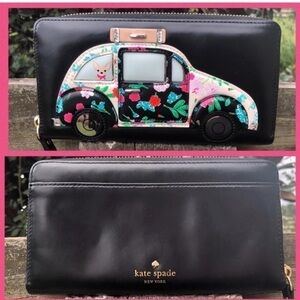 Retired Kate Spade SCENIC ROUTE Car Appliqué Leather Lacey Zip Around Wallet